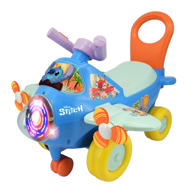 Kiddieland Disney Stitch Lights & Sounds Activity Plane Ride-On, Foot-to-Floor Toy with Interactive Dashboard, Rotating Propellers, Push Handle, for Toddlers 12â€“36 Months - Image 1
