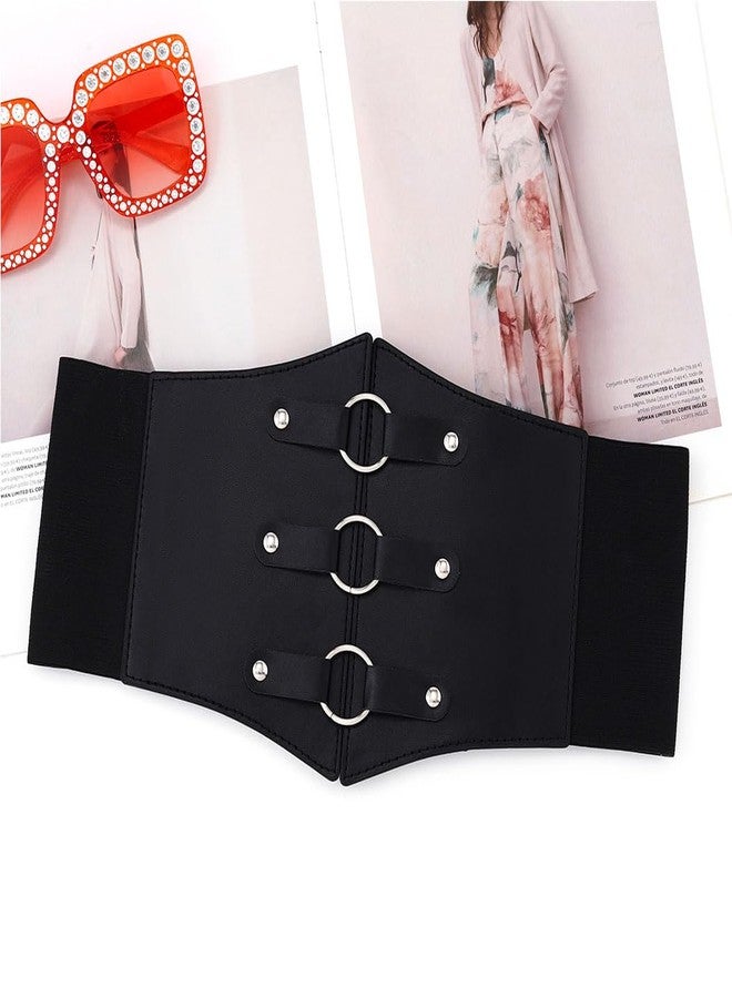 Urieo O-ring Black Corset Belt Leather Elastic Waist Cincher Belts Wide Stretch Halloween Costume Dresses Waspie Belt for Women - Image 4