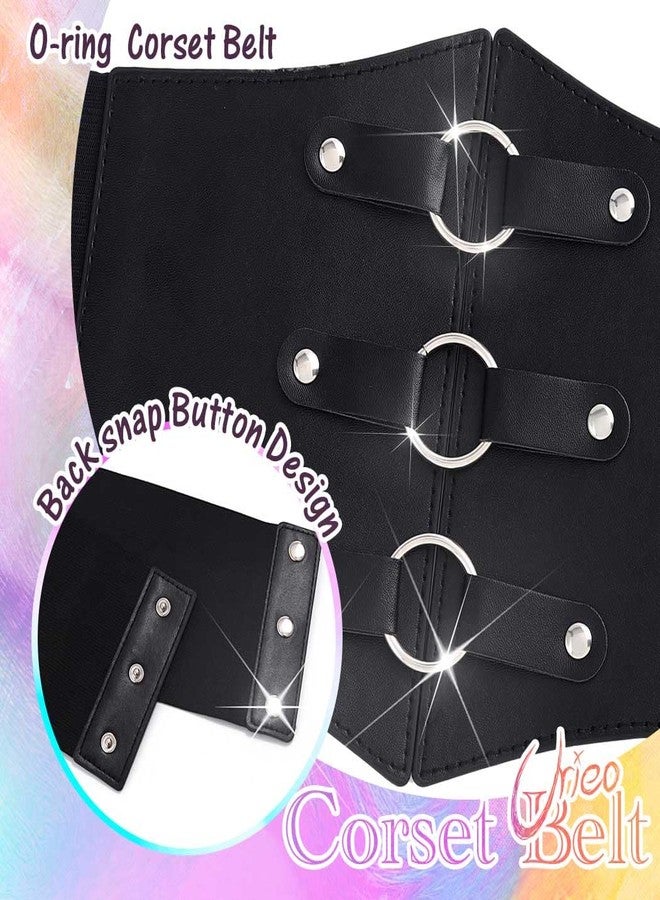Urieo O-ring Black Corset Belt Leather Elastic Waist Cincher Belts Wide Stretch Halloween Costume Dresses Waspie Belt for Women - Image 2