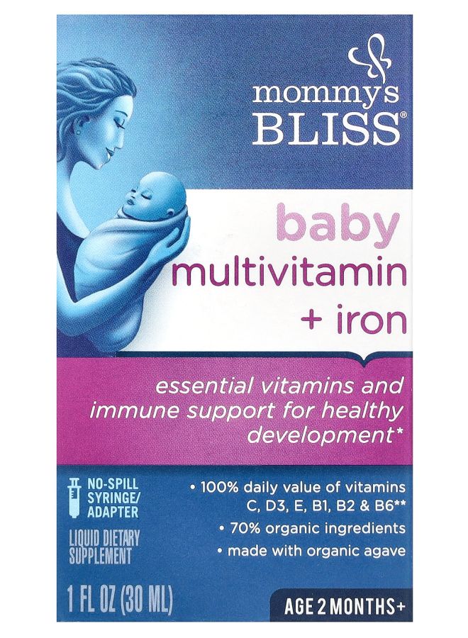 Mommy's Bliss فيتامينات متعددة للأطفال + حديد عمر 2 شهرًا فأكثر بنكهة العنب 1 أونصة سائلة (30 مل)