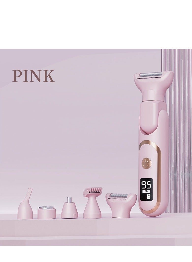 5-in-1 multi-function digital display TYPE-C unisex electric rechargeable waterproof painless hair remover for armpits, legs, arms and body (one piece pink) - Image 1