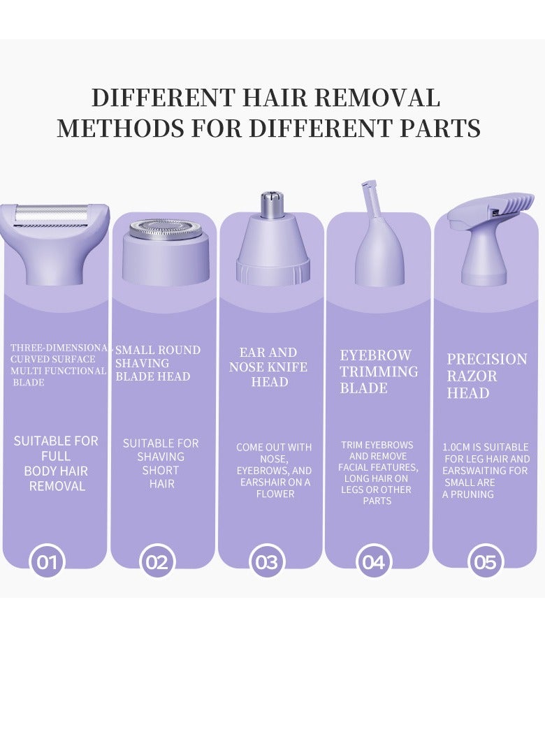 5-in-1 multi-function digital display TYPE-C unisex electric rechargeable waterproof painless hair remover for armpits, legs, arms and body (one piece pink) - Image 2