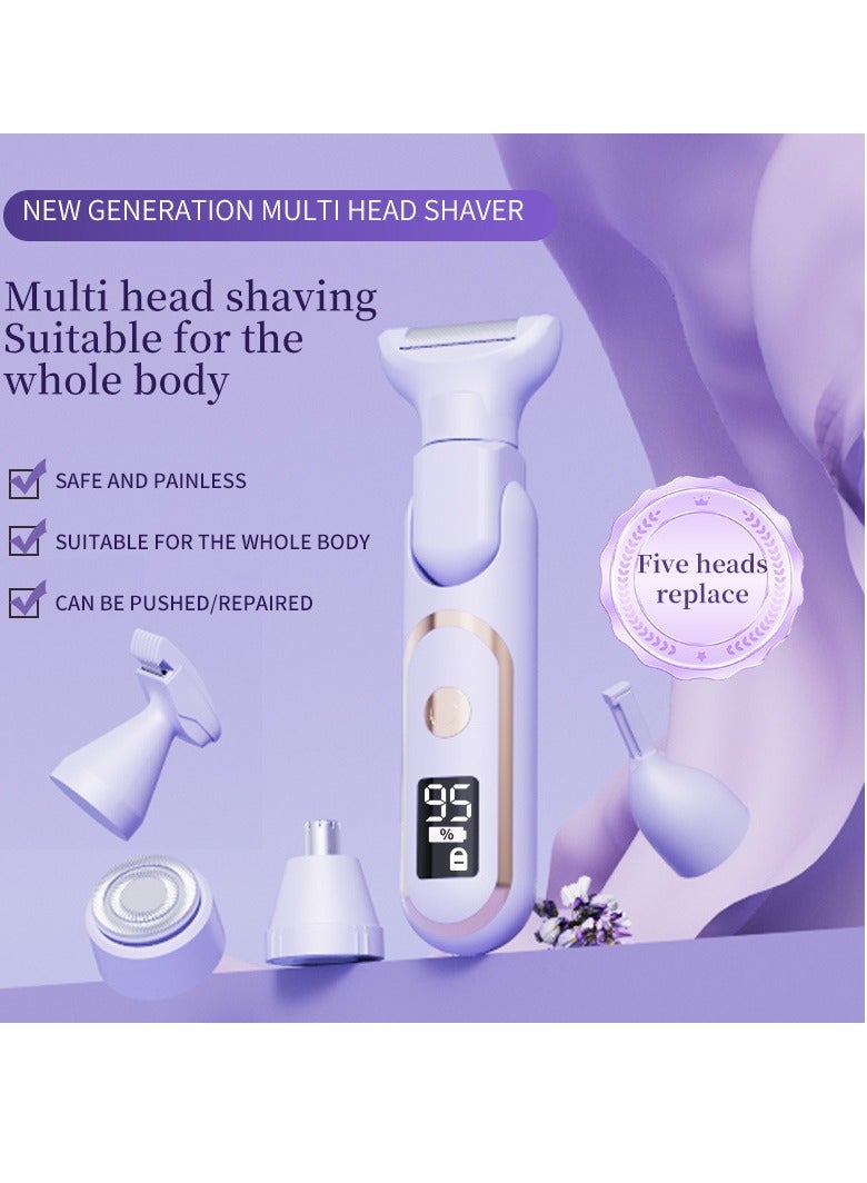 5-in-1 multi-function digital display TYPE-C unisex electric rechargeable waterproof painless hair remover for armpits, legs, arms and body (one piece pink) - Image 3