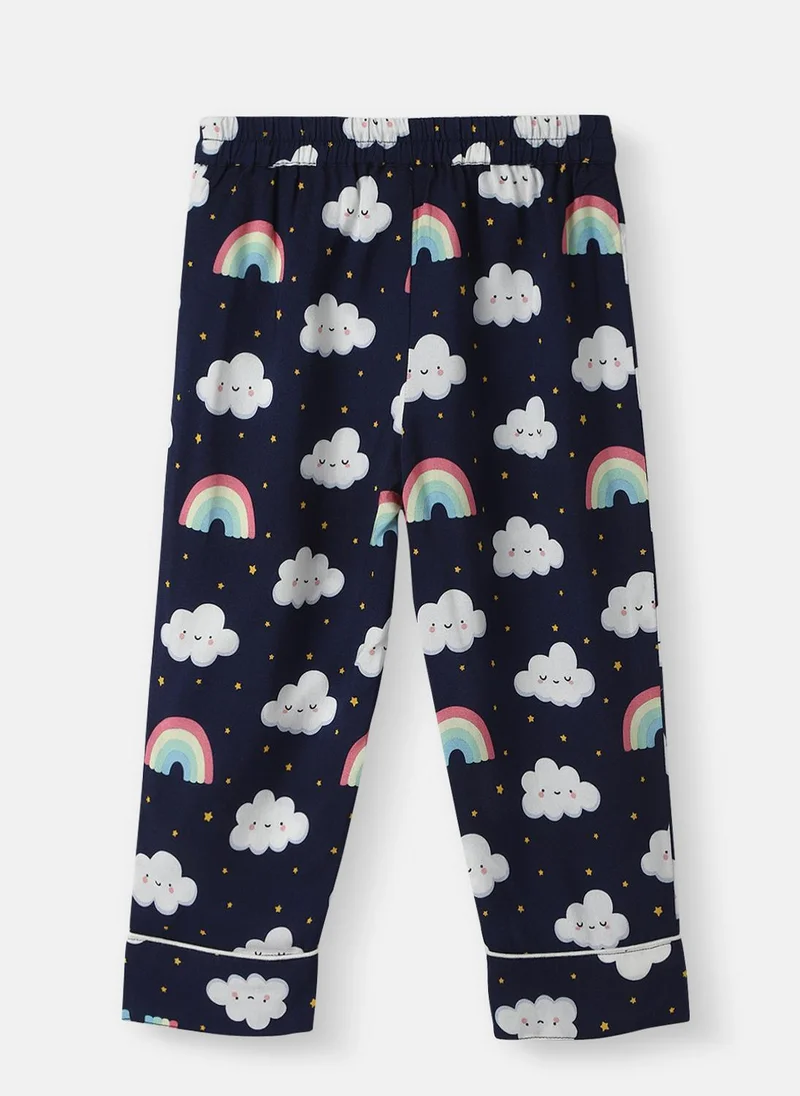 Nautinati Navy Blue Nautinati Boys' Clouds and Rainbow Print Chest Pocket Shirt and Pyjama Set for Men | Best Price UAE