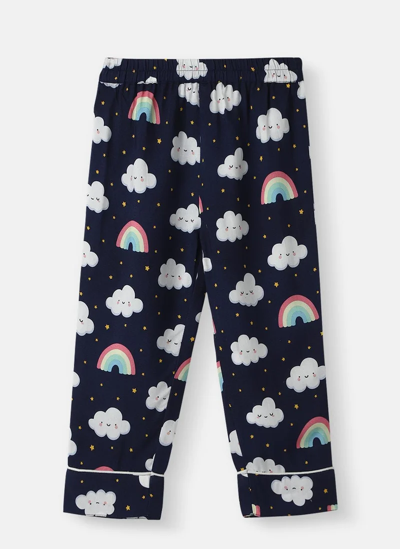 Nautinati Navy Blue Nautinati Boys' Clouds and Rainbow Print Chest Pocket Shirt and Pyjama Set for Men | Best Price UAE