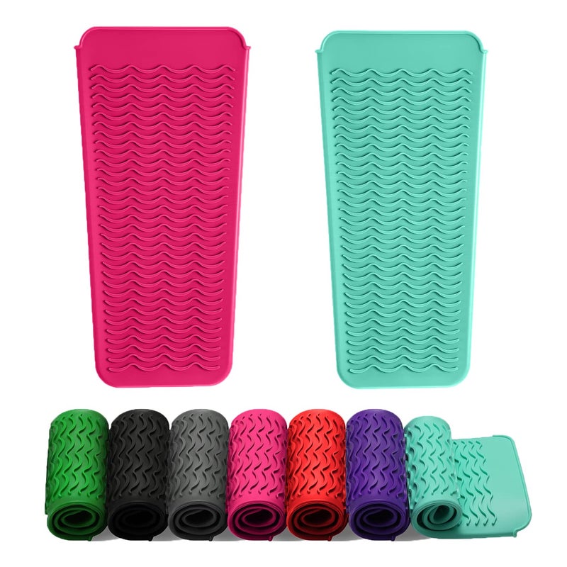 ZAXOP 2 Pack Heat Resistant Silicone Mat Pouch for Flat Iron Curling IronHair StraightenerHair Curling WandsHot Hair Tools MintgreenHotpink