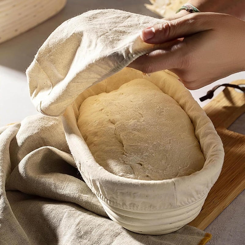 Dimpola Banneton Bread Proofing Basket Banneton Basket Set Sourdough Proofing Basket Round Proofing Bowls Handmade Rattan Baskets and Liners (Oval & Round Baking Set) - Image 4