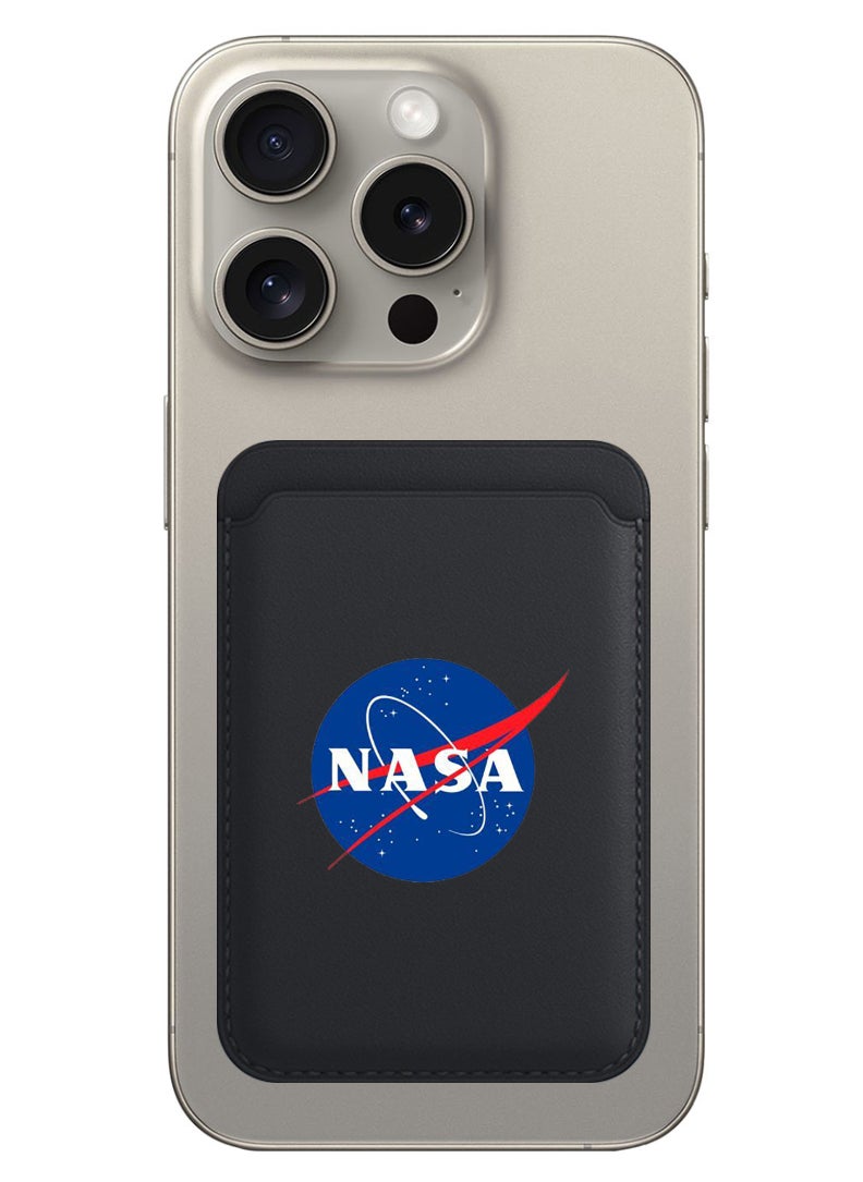 Theodor Magnetic Wallet, Compatible with MagSafe Wallet, for iPhone Wallet, for iPhone 16/15/14/13/12 Series, Not for iPhone 13/12 mini, 3 Card Holder, Vegan Leather, Black - Nasa CLassic  - Image 1