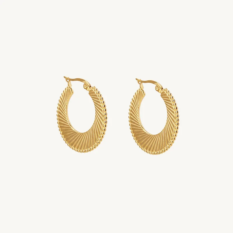 Palmonas 18K Gold Tone Plated Spiral Ribbed Hoop Earring For Women - Waterproof & Anti-Tarnish