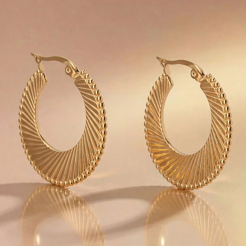 Palmonas 18K Gold Tone Plated Spiral Ribbed Hoop Earring For Women - Waterproof & Anti-Tarnish