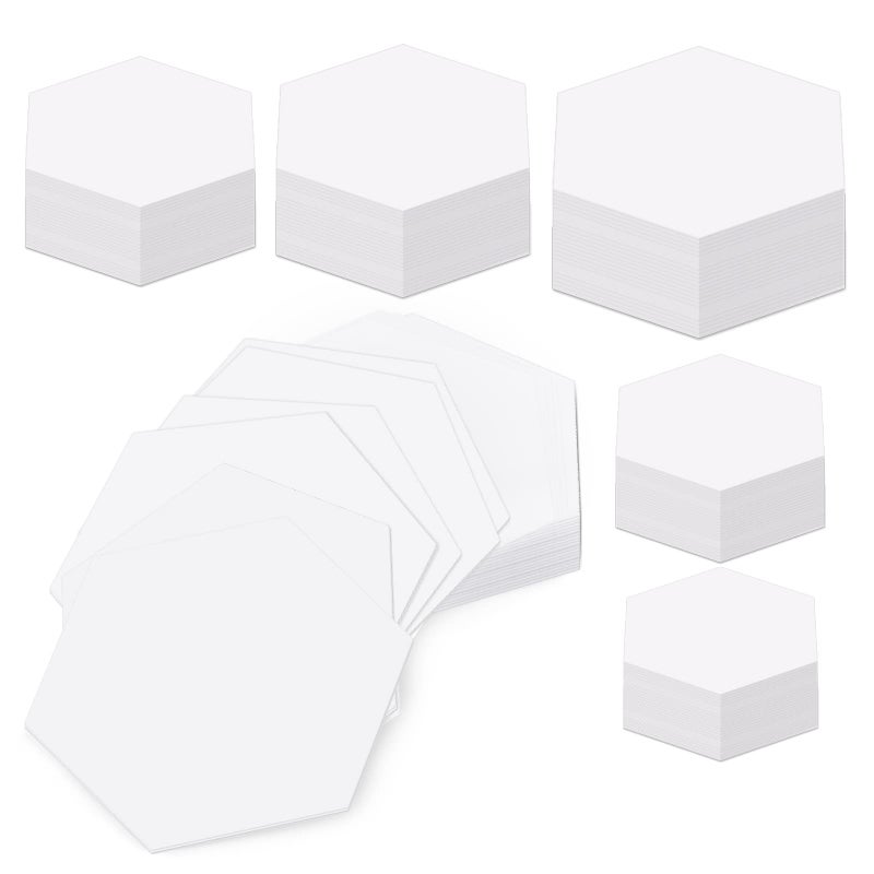 TLKKUE 600 Pieces Papers Piecing Hexagon Paper Piecing Template 6 Sizes White Quilting Template Hexagon Shape for Quilting Sewing Craft Ideas DIY
