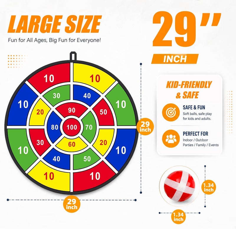 BooTaa 29" Large Dart Board for Kids with 12 Sticky Balls - Indoor/Outdoor Fun - Image 2
