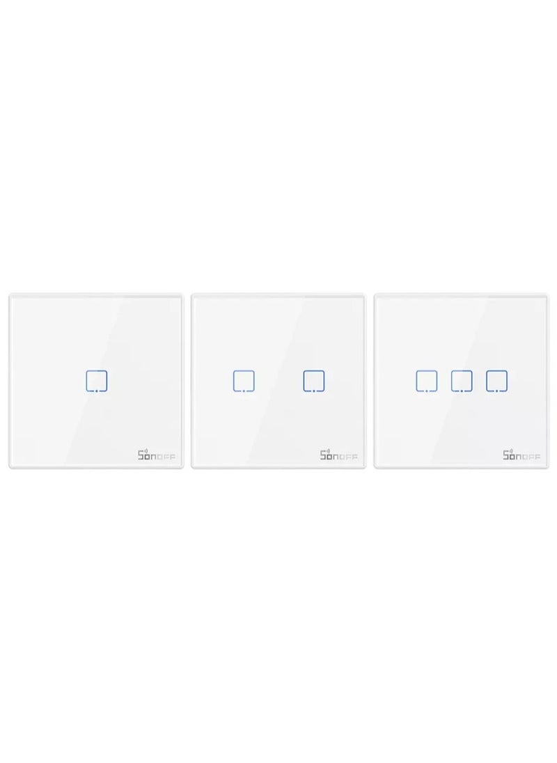 Smart Wall Switch T2EU3C-RF 433MHz Wireless Stick-on 3 Gang 433MHz RF Frequency White