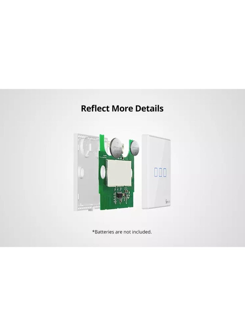Smart Wall Switch T2EU3C-RF 433MHz Wireless Stick-on 3 Gang 433MHz RF Frequency White