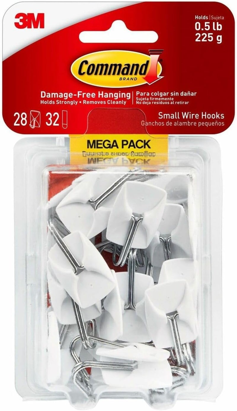Command 3M 17067MPES General Purpose Hooks, Small, 0.5lb Cap, White, 28 Hooks & 32 Strips/Pack - Image 1