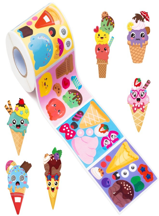 ANGOLIO 300 Summer Make a Face Stickers Roll Ice Cream Watermelon Make Your Own Stickers Mix and Match DIY Crafts Summer Party Favors Classroom Activities Game School Rewards Gift for Kids - Image 1