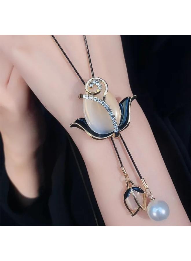 Korean Temperament Cat's Eye Tulip Sweater Chain Foreign Style Autumn And Winter Net Red Personality Long Necklace Clothing Accessories