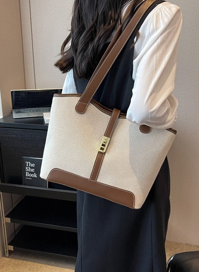 DUNISO Women's Shoulder Tote Bag with Faux Leather Trim Handbag Large Capacity Shoulder Bag Fashionable Travel Messenger Shoulder Bag for Ladies Girls College Students - Image 5