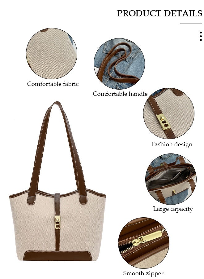 DUNISO Women's Shoulder Tote Bag with Faux Leather Trim Handbag Large Capacity Shoulder Bag Fashionable Travel Messenger Shoulder Bag for Ladies Girls College Students - Image 3