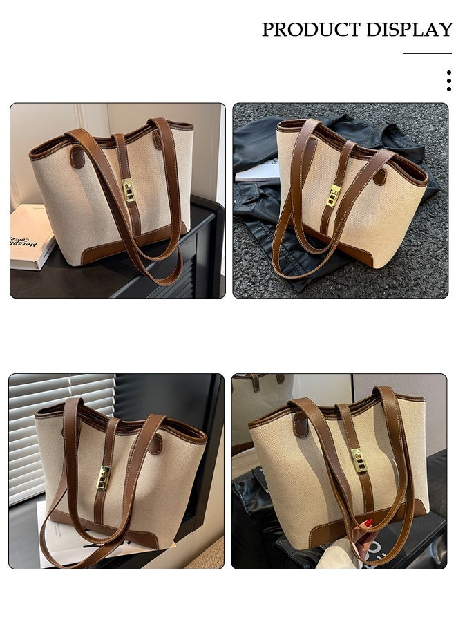 DUNISO Women's Shoulder Tote Bag with Faux Leather Trim Handbag Large Capacity Shoulder Bag Fashionable Travel Messenger Shoulder Bag for Ladies Girls College Students - Image 4