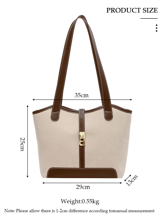 DUNISO Women's Shoulder Tote Bag with Faux Leather Trim Handbag Large Capacity Shoulder Bag Fashionable Travel Messenger Shoulder Bag for Ladies Girls College Students - Image 2