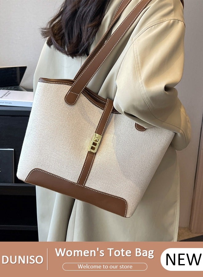 DUNISO Women's Shoulder Tote Bag with Faux Leather Trim Handbag Large Capacity Shoulder Bag Fashionable Travel Messenger Shoulder Bag for Ladies Girls College Students - Image 1