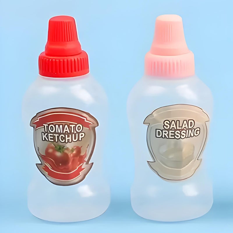 MaruHub 2pcs Mini Ketchup Bottles, 40ml Refillable Salad Dressing Tomato Ketchup Mayo Syrup Squeeze Containers Bottle, Plastic Portable Squeezable Squirt Condiments Jars for Kids Adults Bento Box - Image 1