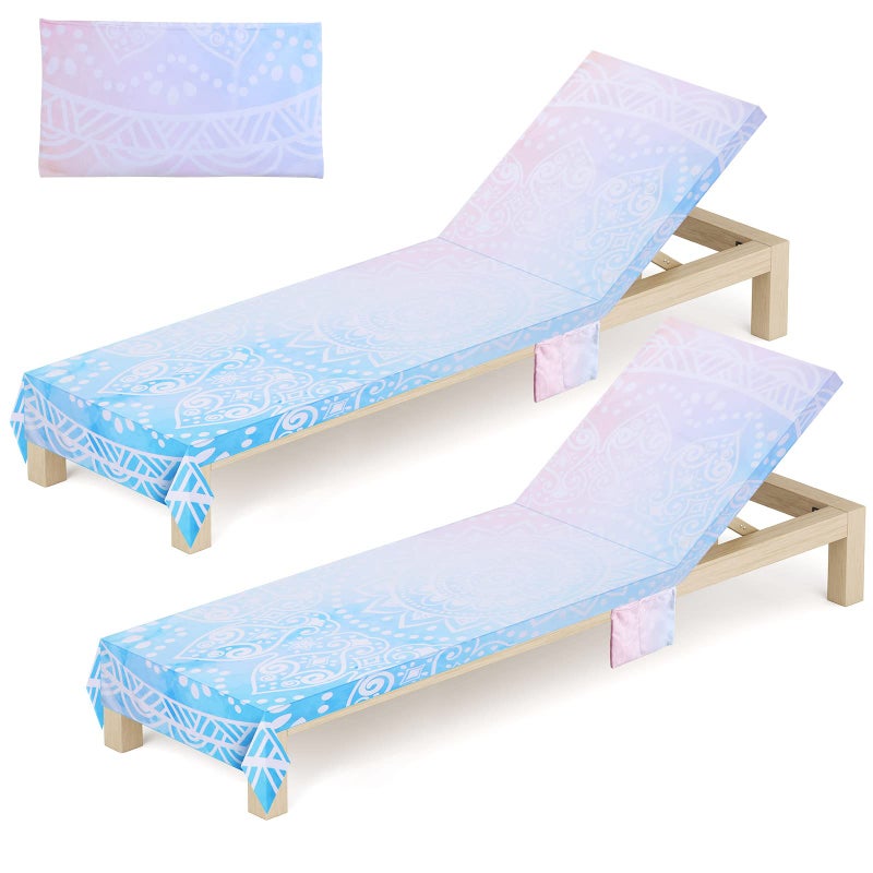 Oudain 2 Pcs Summer Beach Chair Covers with Side Pocket Boho Pool Lounge Chair Towel Covers Mandala Microfiber Pattern for Outdoor Garden Courtyard Patio Sunbathing Lawn287 x 825 InchFresh