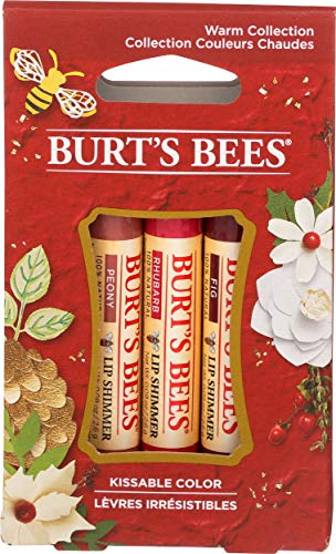 Burt's Bees Kissable Color Holiday Gift Set, 3 Lip Shimmers in Gift Box, Warm Collection in Peony, Fig & Rhubarb - Image 1