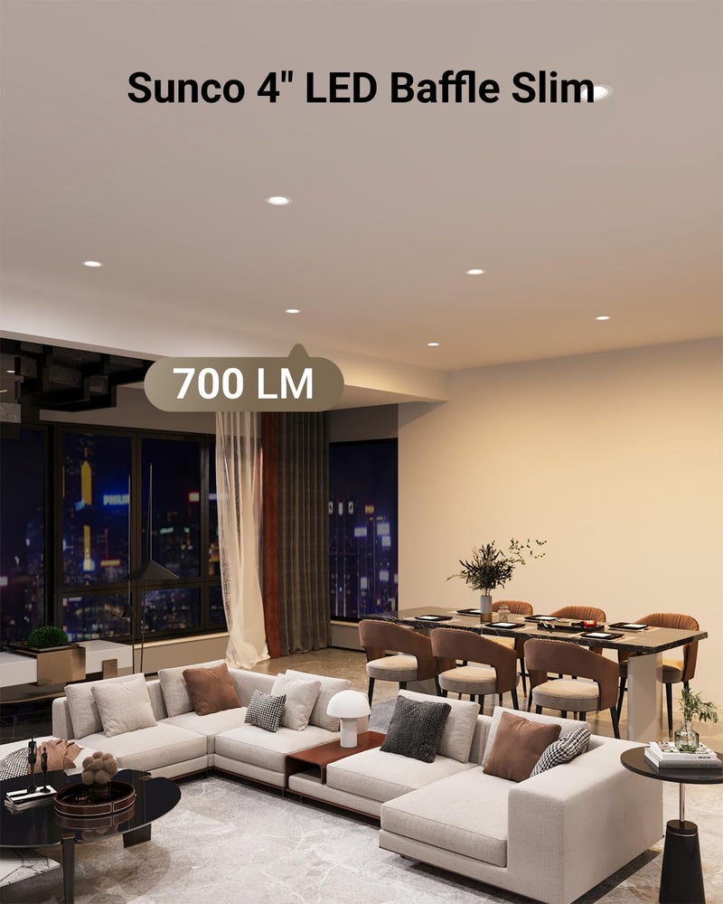 Sunco Lighting Sunco 24 Pack 4 Inch LED Recessed Light, Ceiling Canless Recessed Lights, Baffle Trim, 850 LM, 10W, Selectable CCT 2700K/3000K/4000K/5000K/6000K, Dimmable with Junction Box - Image 2