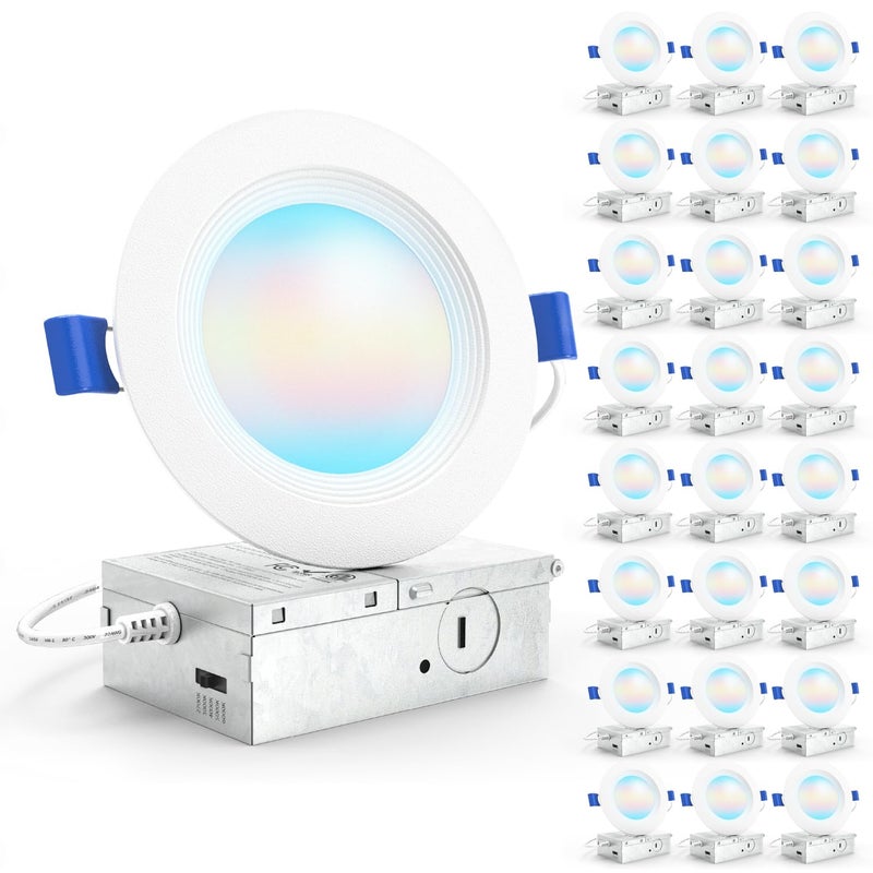 Sunco Lighting Sunco 24 Pack 4 Inch LED Recessed Light, Ceiling Canless Recessed Lights, Baffle Trim, 850 LM, 10W, Selectable CCT 2700K/3000K/4000K/5000K/6000K, Dimmable with Junction Box - Image 1