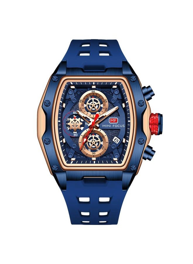 MF MINI FOCUS Watch for Men Wristwatch Fashion Hollow Big Dial Luminous Waterproof Sport Analog Quartz Business Chronograph Mens Watches Blue Silicon Strap Dress Watch(0473Gold Blue), N-Gold blue, - Image 2
