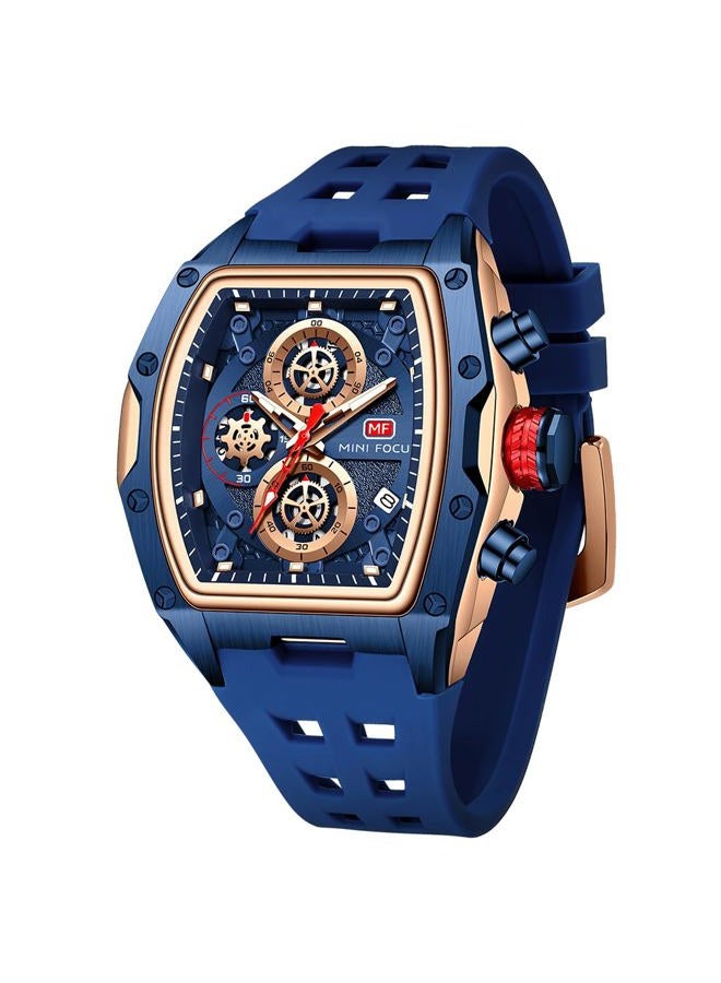 MF MINI FOCUS Watch for Men Wristwatch Fashion Hollow Big Dial Luminous Waterproof Sport Analog Quartz Business Chronograph Mens Watches Blue Silicon Strap Dress Watch(0473Gold Blue), N-Gold blue, - Image 1