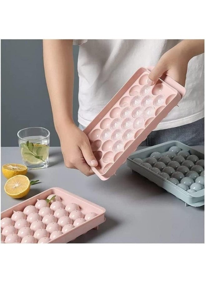 Multicolor Ice Cube Tray With Lid -Round Ice Ball Maker Mold For Freezer - Mini Circle Ice Cube Tray Making For Sphere Ice Chilling Drinks Juice Coffee Etc (Pack Of 2)