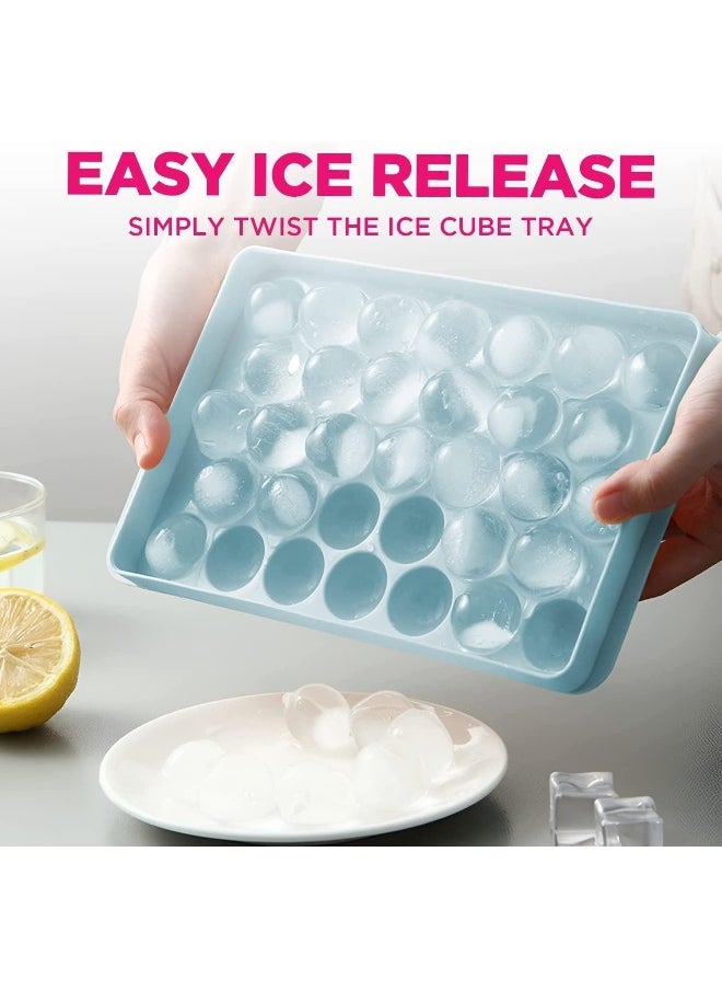 Multicolor Ice Cube Tray With Lid -Round Ice Ball Maker Mold For Freezer - Mini Circle Ice Cube Tray Making For Sphere Ice Chilling Drinks Juice Coffee Etc (Pack Of 2)
