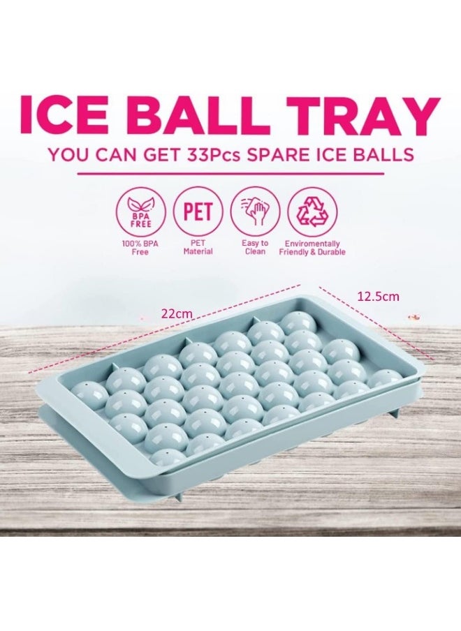 Biella Multicolor Ice Cube Tray With Lid -Round Ice Ball Maker Mold For Freezer - Mini Circle Ice Cube Tray Making For Sphere Ice Chilling Drinks Juice Coffee Etc (Pack Of 2)  - Image 2