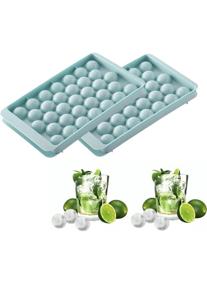 Biella Multicolor Ice Cube Tray With Lid -Round Ice Ball Maker Mold For Freezer - Mini Circle Ice Cube Tray Making For Sphere Ice Chilling Drinks Juice Coffee Etc (Pack Of 2)  - Image 1