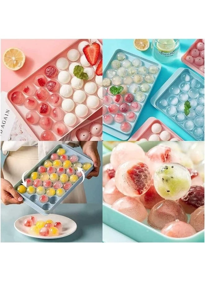 Multicolor Ice Cube Tray With Lid -Round Ice Ball Maker Mold For Freezer - Mini Circle Ice Cube Tray Making For Sphere Ice Chilling Drinks Juice Coffee Etc (Pack Of 2)