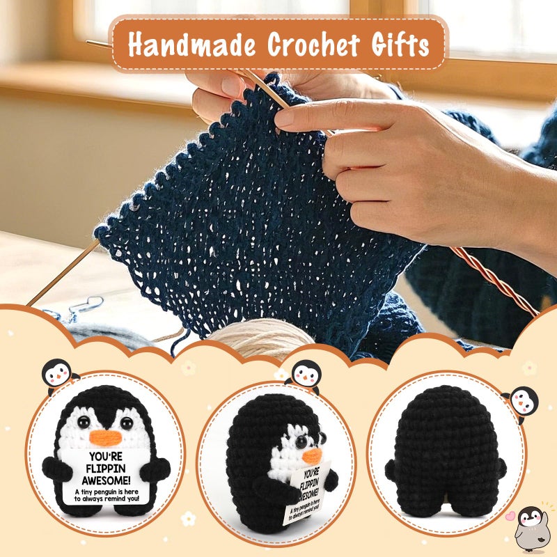 Crycarrot Mini Positive Crochet Penguin  Funny Inspirational Christmas Birthday Gifts For Women Men Friend Daughter Coworker Appreciation  White Elephant Gift Christmas Stuffers Emotional Cute Decor - Image 3