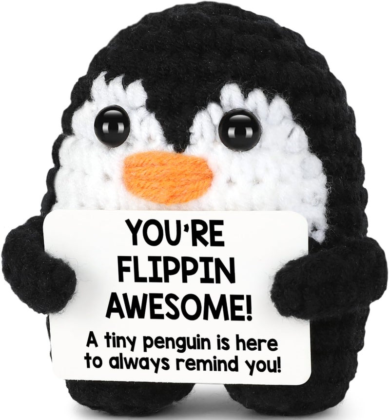 Crycarrot Mini Positive Crochet Penguin  Funny Inspirational Christmas Birthday Gifts For Women Men Friend Daughter Coworker Appreciation  White Elephant Gift Christmas Stuffers Emotional Cute Decor - Image 1