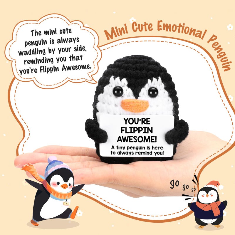 Crycarrot Mini Positive Crochet Penguin  Funny Inspirational Christmas Birthday Gifts For Women Men Friend Daughter Coworker Appreciation  White Elephant Gift Christmas Stuffers Emotional Cute Decor - Image 2