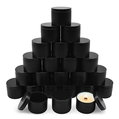 YJHSS Candle Tins 8oz, 24-Pack Premium Matte Full Black 8 OZ Metal Candle Jars with Lids for Making Candles, Bulk Empty Candle Containers for Small Business - Black - Image 1