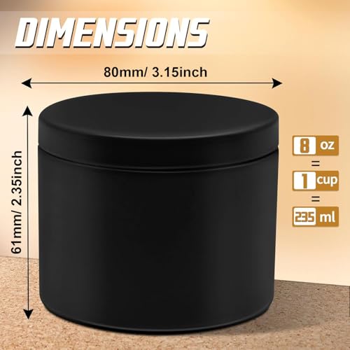 YJHSS Candle Tins 8oz, 24-Pack Premium Matte Full Black 8 OZ Metal Candle Jars with Lids for Making Candles, Bulk Empty Candle Containers for Small Business - Black - Image 2