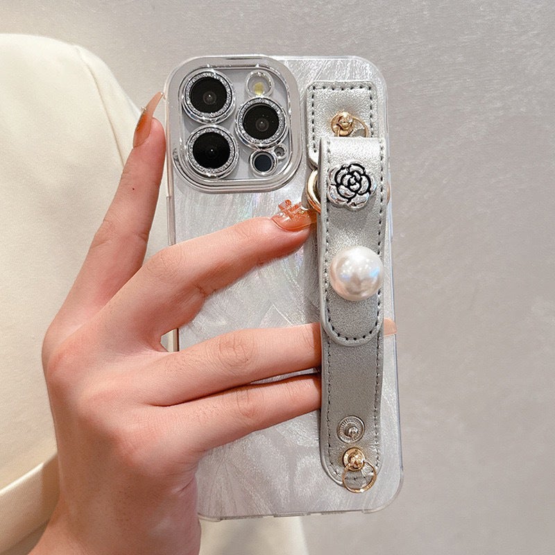 Flower Pearl Wristband Mobile Phone Case Suitable for Iphone16Promax Anti-Fall Apple 17 Accessible Luxury 15 All-Inclusive Hard Case - Image 4