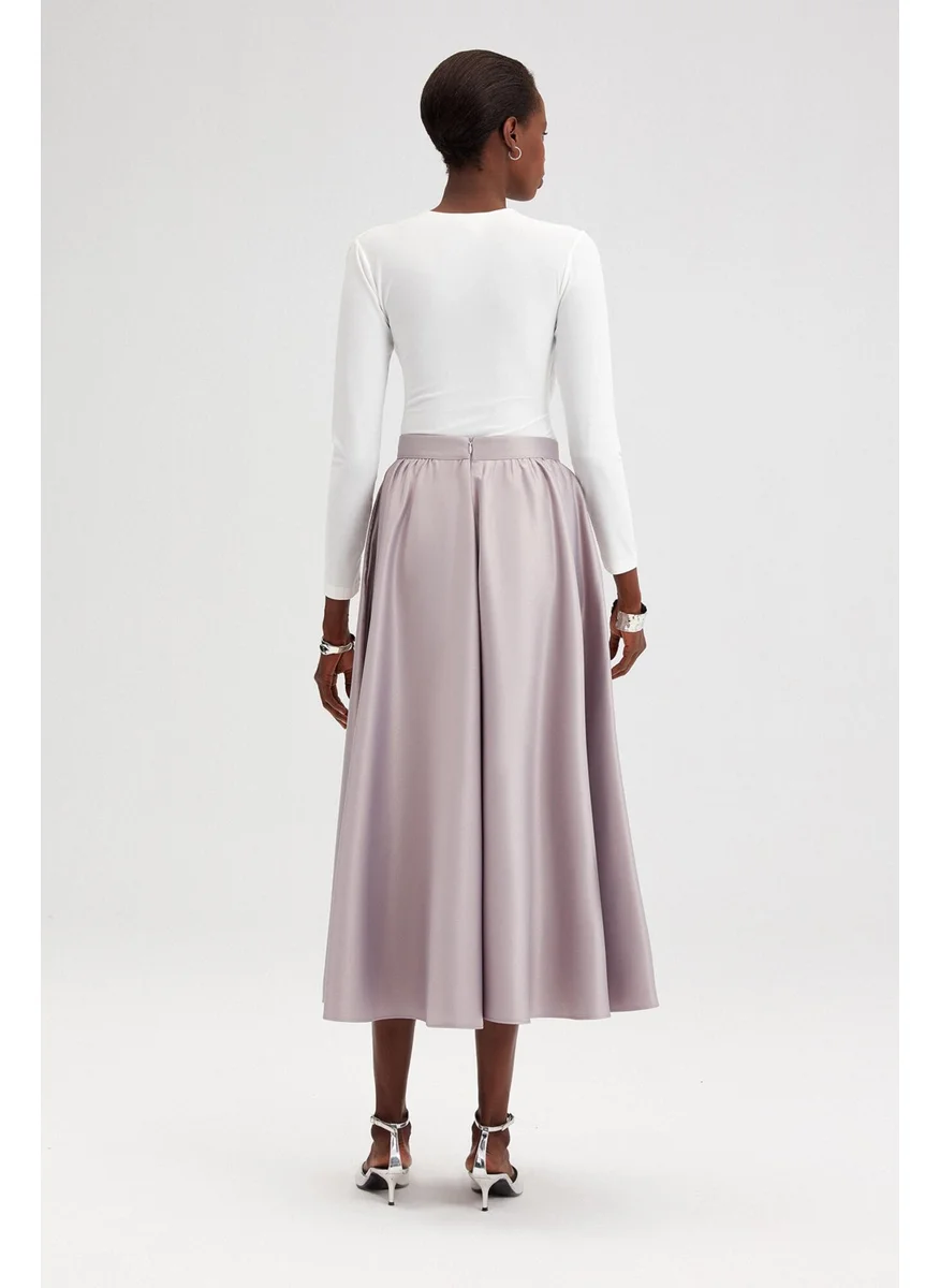 Touche Pleated Satin Skirt