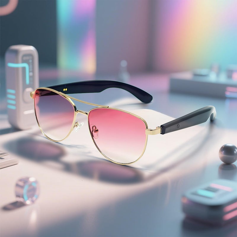 نظارات ذكية بلوتوث كلاسيكية مع BLE5.4، عدسات مستقطبة UV400، مكالمات وموسيقى بدون استخدام اليدين، مثالية للقيادة وركوب الدراجات وتسلق الجبال وصيد الأسماك والسفر (لون وردي) - Image 2