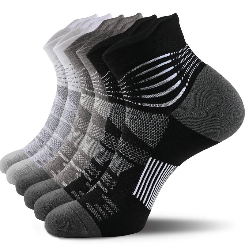 IRAMY Compression Ankle Support Socks Coolmax Wicking Cushioned Athletic Plantar Fasciitis Relief Men Women 3 Pairs,Black+White+Dark Grey, Large Size - Image 1