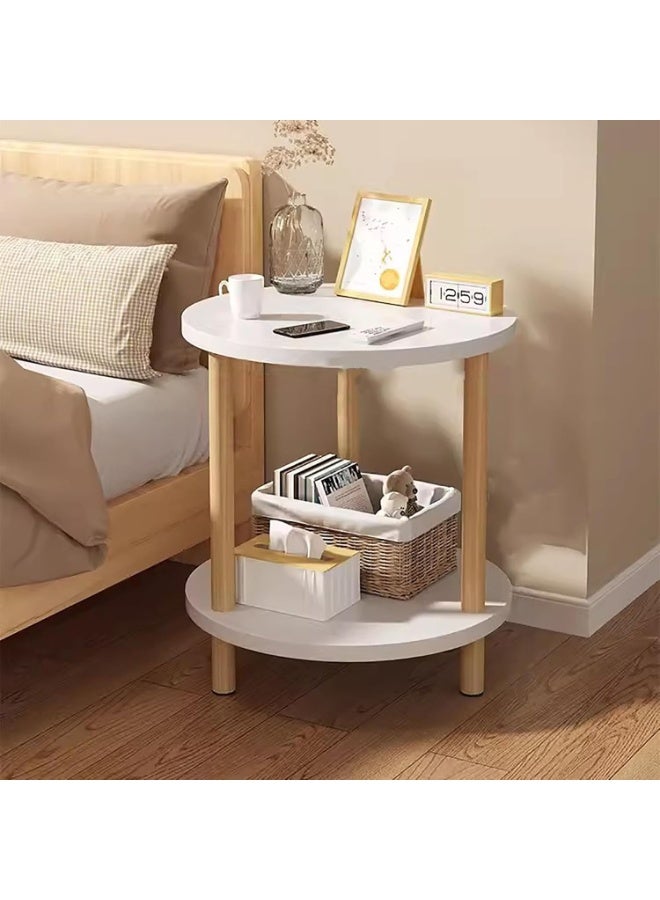 DubaiGallery Modern Round Living Room Side Table – Double Layer Upgrade your living space with this versatile two-tier round table featuring a smooth white tabletop, lower storage shelf, and natural wooden-style legs for an attractive modern appearance. - Image 3