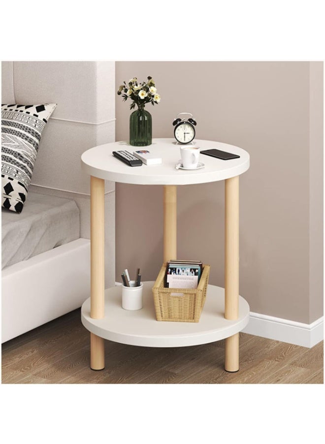 DubaiGallery Modern Round Living Room Side Table – Double Layer Upgrade your living space with this versatile two-tier round table featuring a smooth white tabletop, lower storage shelf, and natural wooden-style legs for an attractive modern appearance. - Image 2