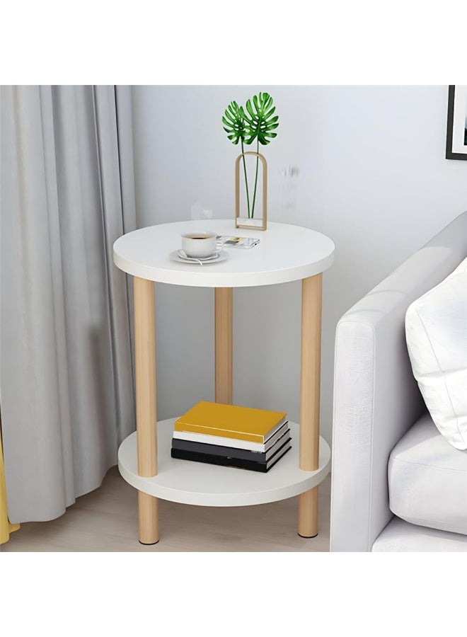 DubaiGallery Modern Round Living Room Side Table – Double Layer Upgrade your living space with this versatile two-tier round table featuring a smooth white tabletop, lower storage shelf, and natural wooden-style legs for an attractive modern appearance. - Image 4